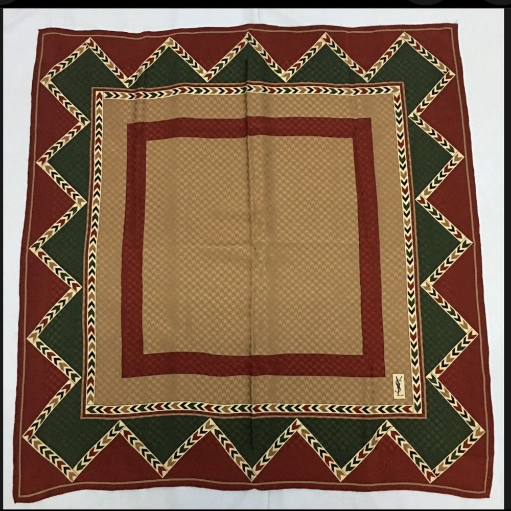 Authentic YSL Geometric Patterned Silk Scarf (from Japan)